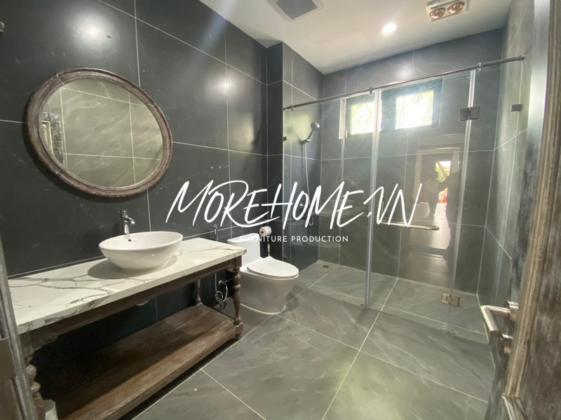 Gương phòng tắm treo tường hình tròn khung gỗ tiện lợi cho sử dụng trang trí thẩm mỹ cho không gian