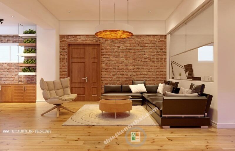 Thiết kế phòng khách chung cư cao cấp với sự sử dụng đồ nội thất gỗ công nghiệp cao cấp sẽ tạo ra một không gian sang trọng và đẳng cấp.