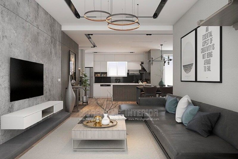 Phòng khách được trang trí đẹp và sang trọng bằng cách sử dụng giấy dán tường Hàn Quốc.